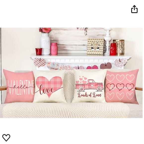 ✨$7✨NWOT Valentines Day Pillow Covers 16x16 Set of 4 Farmhouse Decor Pink Truck - Picture 2 of 3